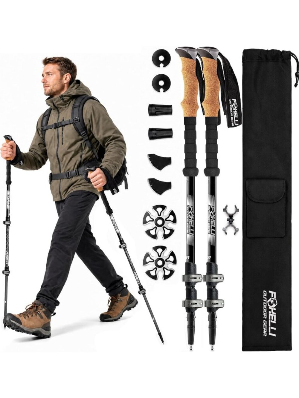 Lightweight Collapsible Hiking Poles with Cork Grips & Quick Locks - All-Terrain